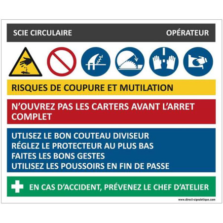 Fiche sécurité scie circulaire - H 200 x L 240 mm 