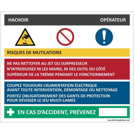 Fiche sécurité hachoir - H 200 x L 240 mm - PVC 2 