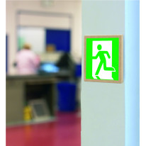 Signalétique Evacuation carrée en bois medium E001