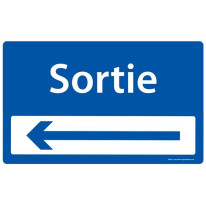 Panneau Sortie + flèche à gauche - Fond bleu - H 2