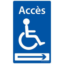 Panneau Accès PMR + flèche à droite - Fond bleu - 