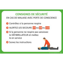 Panneau de consignes Défibrillateur en cas de mala