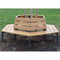 Banc tour d'arbre urbain en bois et acier - Direct Signalétique