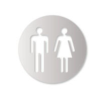 Plaque de porte aluminium brossé picto Toilettes Hommes, Femmes - Ø 120 mm - Gamme Bross évidé