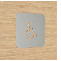 Plaque de porte aluminium brossé picto Toilettes PMR - 120 x 120 mm - Gamme Bross évidé