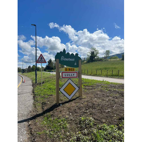 Totem en bois Bienvenue - Entrée de ville et village