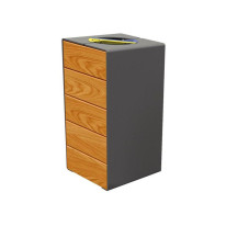 Corbeille urbaine acier gris et bois chêne clair