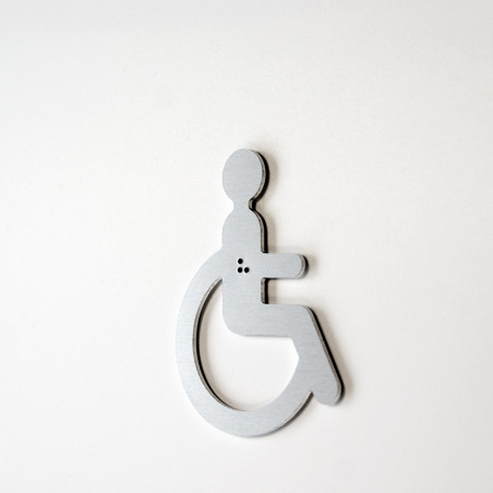 Silhouette Handicapé avec Braille Dimension H 80 mm Matière Alu anodisé