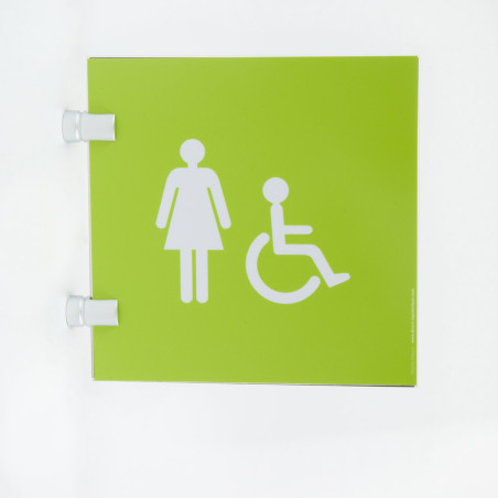 Plaque en drapeau Toilettes Femmes Handicapés - Gamme Pop Art - H170 x L170 mm