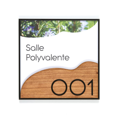 Signalétique de porte modulable avec partie fixe numérotée en bois - Gamme Slide