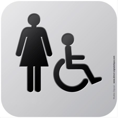Pictogramme Alu avec relief Toilettes Femmes PMR - 120 x 120 mm - Gamme Icone Alu Pictogramme Alu avec relief Toilettes Femmes PMR - 120 x 120 mm - Gamme Icone Alu