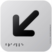 Pictogramme Alu avec relief Flèche en bas à gauche - 120 x 120 mm - Gamme Icone Alu