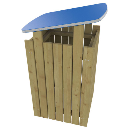 Corbeille en bois avec toit bleu