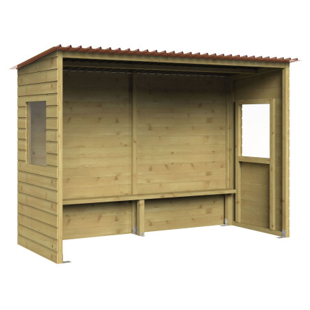 Abri bus en bois avec fenêtres