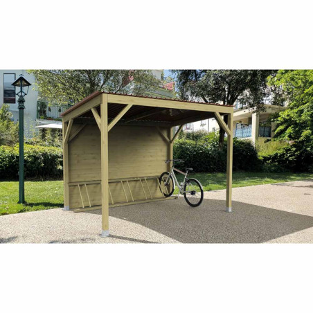 Abri pour vélo en bois dans un parc public