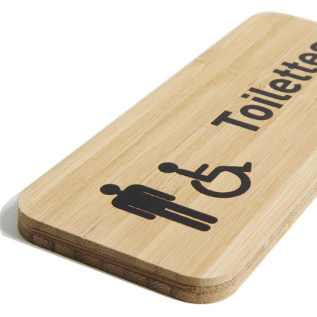 Plaque de porte Toilettes homme/PMR 60x150 mm - gamme Bamboo rectangle