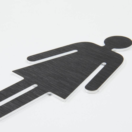 Pictogramme toilettes femmes découpé en aluminium brossé noir - H 100 mm