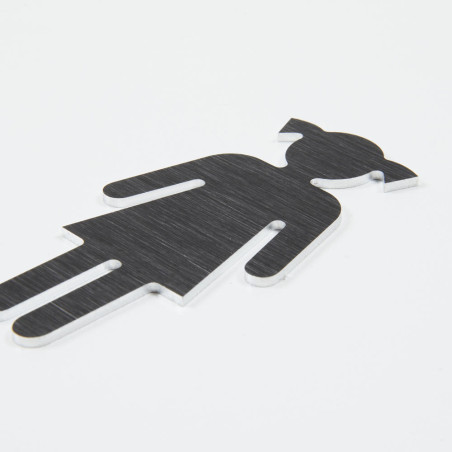 Pictogramme toilettes filles découpé en aluminium brossé noir - H 70 mm