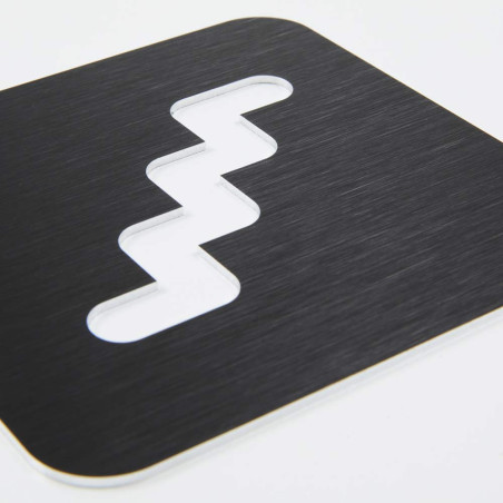 Pictogramme escalier découpé en aluminium brossé noir - 100 x 100 mm