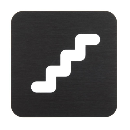 Pictogramme escalier découpé en aluminium brossé noir - 100 x 100 mm