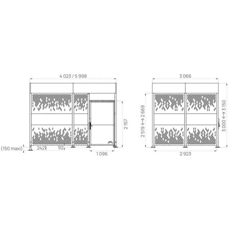 Abri vélos sécurisé acier et bois - dimensions