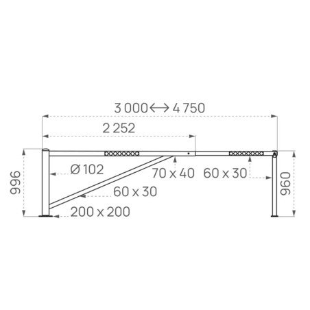 Dimensions barrière tournante universelle