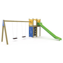 Structure de jeux avec toboggan et 2 balançoires